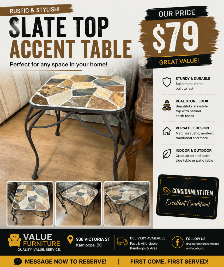 Rustic Slate Top Accent Table