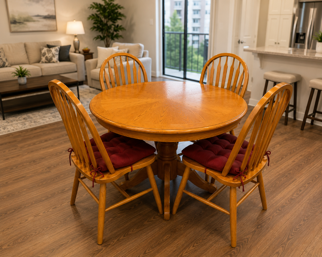 Solid Wood Round Dining Set – Table + 4 Chairs