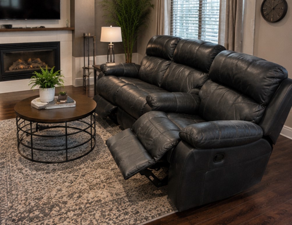 Black Leather Reclining Sofa Set (Sofa + Loveseat)