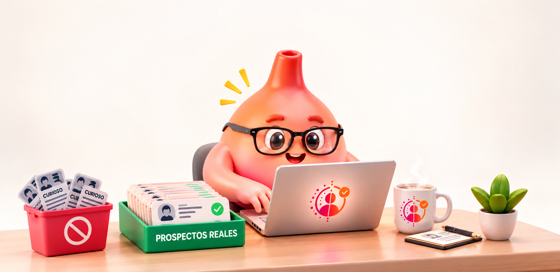 Fil trabajando en su escritorio, calificando leads