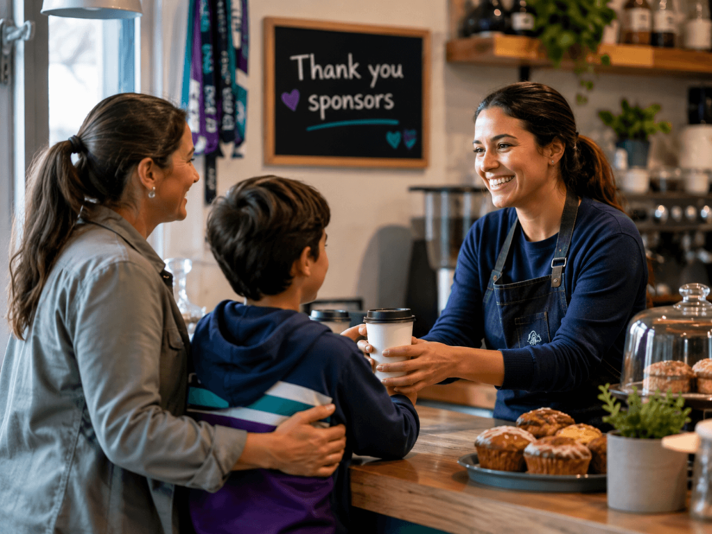 A sports family supporting a local business