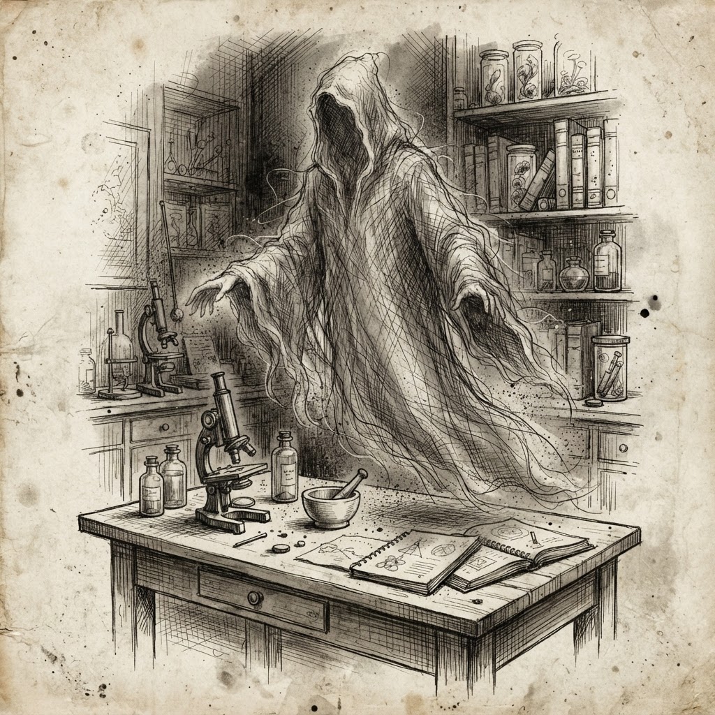 Hand-Drawn Ink Sketch render of a ghost topic