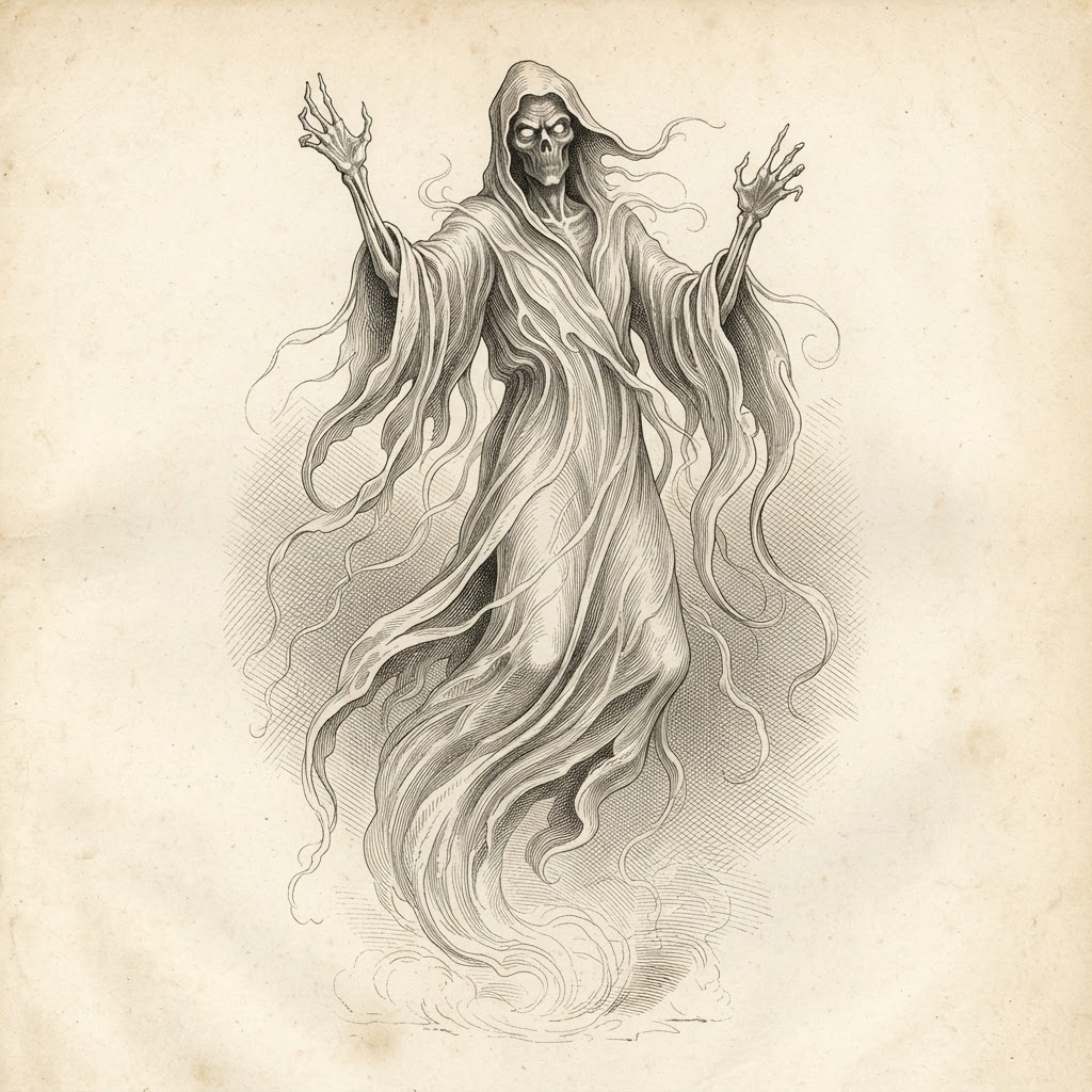 Vintage Engraving render of a ghost topic
