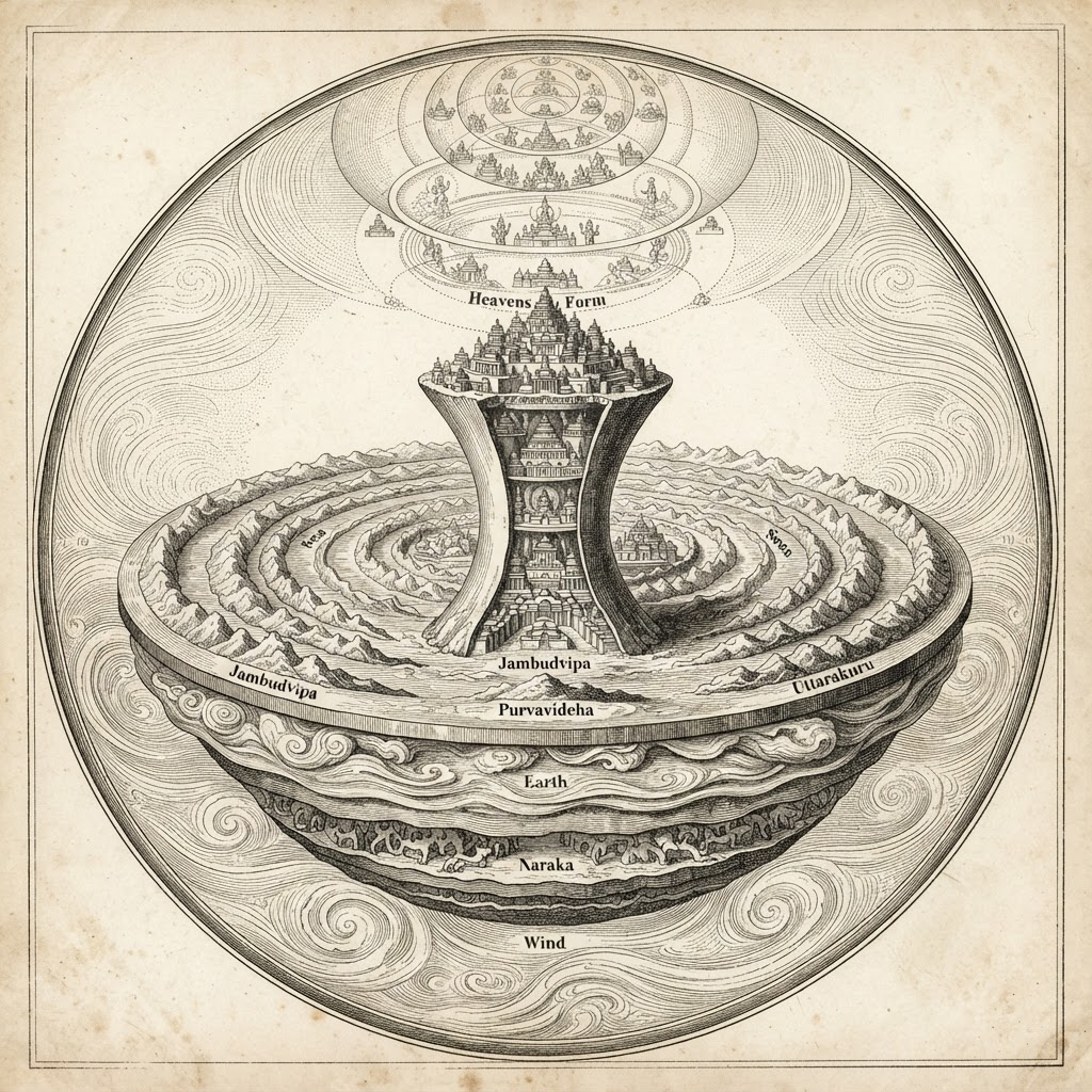Buddhist Mount Meru Cosmology: A Flat-Earth Universe
