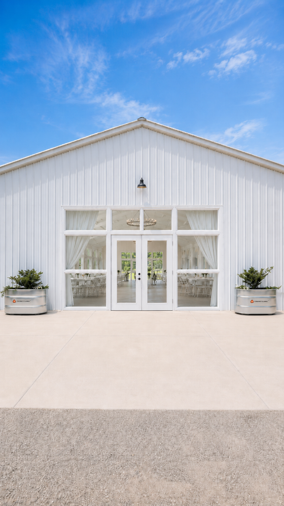 Our classic white barn offers a bright, beautiful welcome for your celebration.