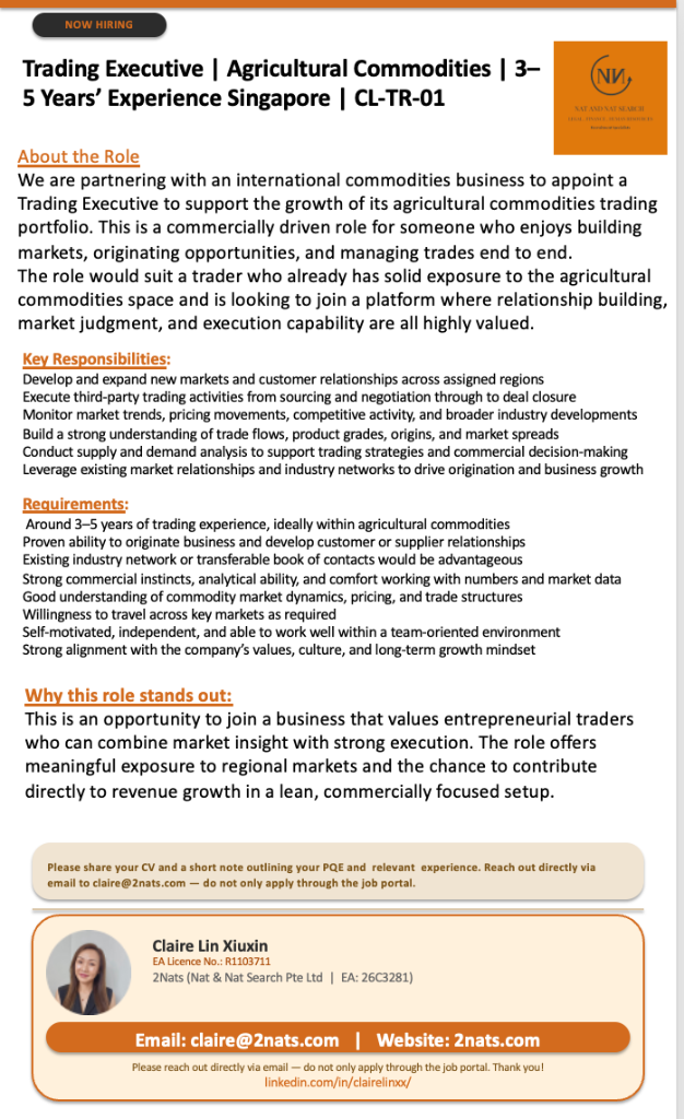 Trading Executive | Agricultural Commodities | 3–5 Years' Experience