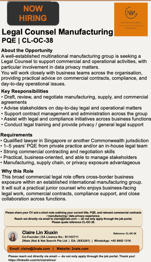 Legal Counsel | Manufacturing | 1–5 PQE (CL-OC-38)