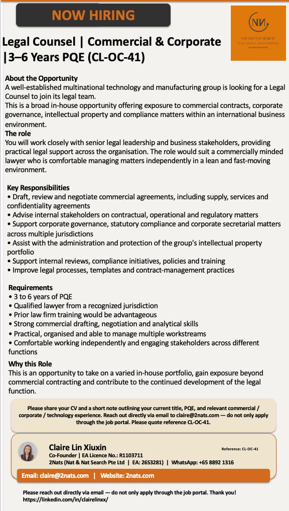 Legal Counsel | Commercial & Corporate | 3–6 Years PQE (CL-OC-41)