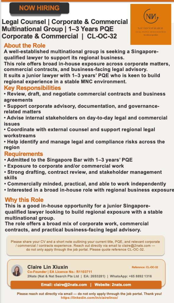 Legal Counsel | Corporate & Commercial | 1–3 Years PQE (CL-OC-32)