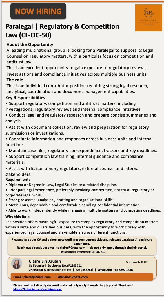 Paralegal | Regulatory & Competition Law (CL-OC-50)