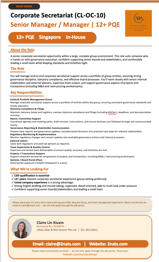 Corporate Secretariat | Senior Manager / Manager | CL-OC-10