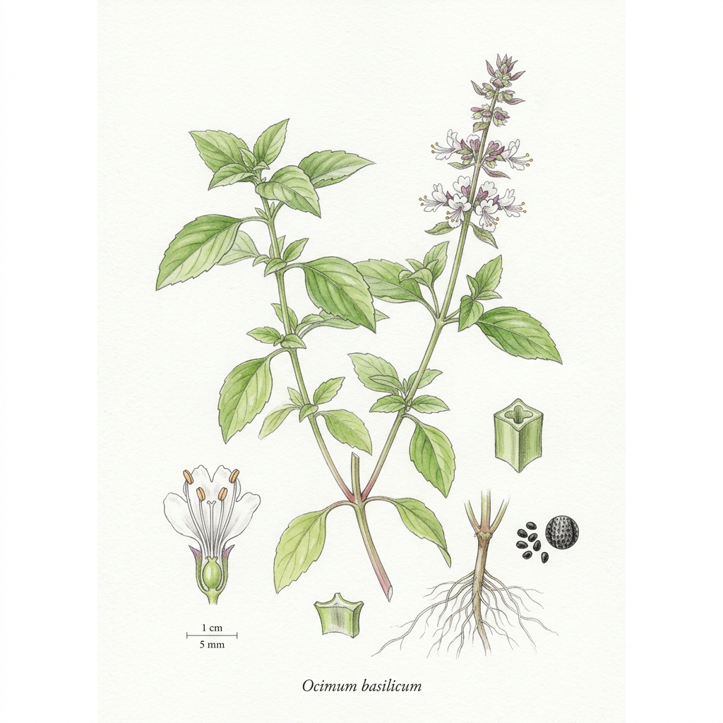 Basil (Ocimum basilicum) - Medicinal herb used for Osteoarthritis, Dyspepsia