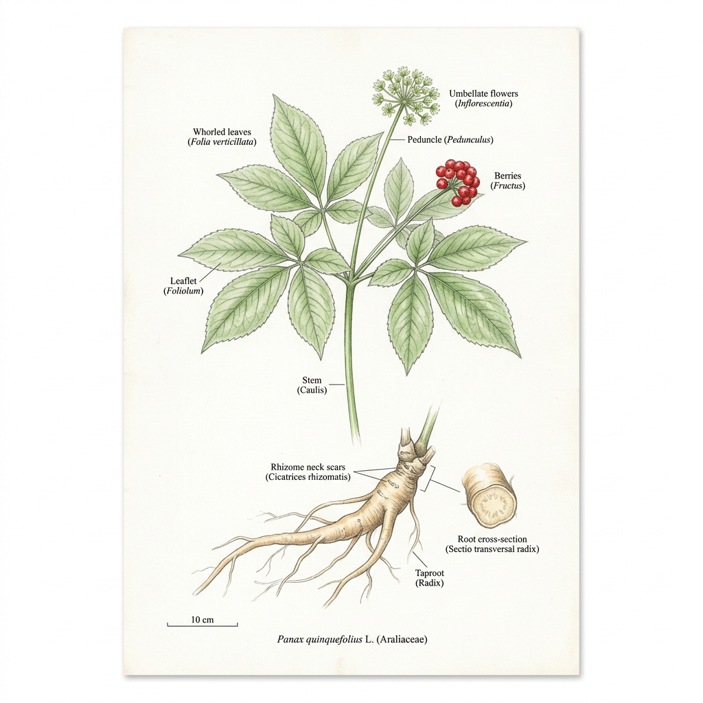 American ginseng (Panax quinquefolius) - Medicinal herb used for Cardiometabolic health, Blood glucose control
