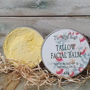 Tallow facial balm with rosehip and neroli oils