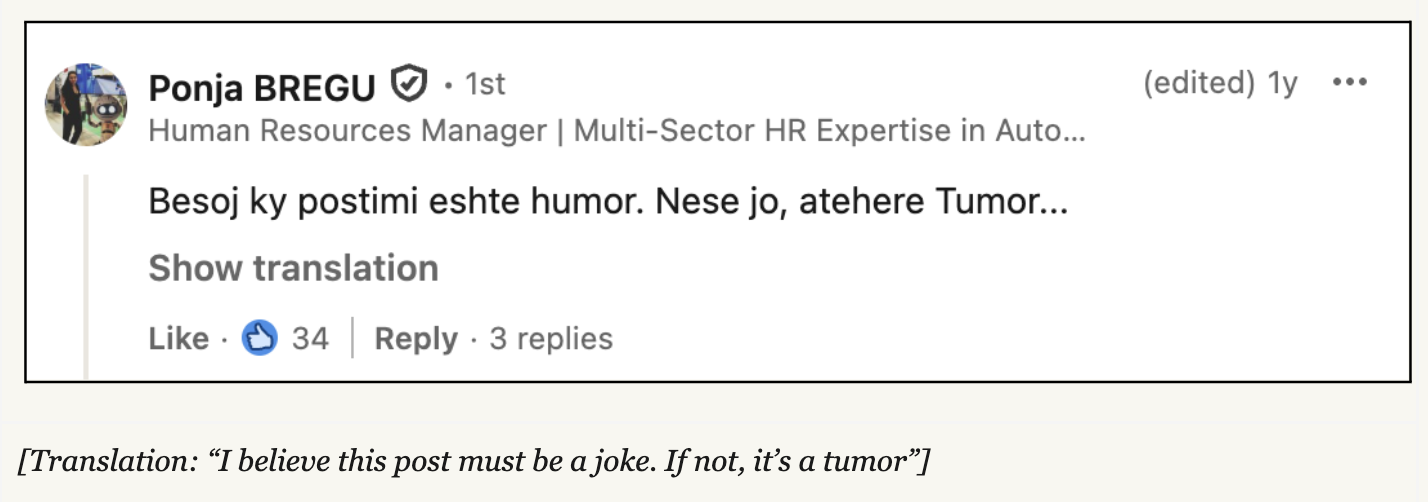 Linkedin Comment on Florentinas Post