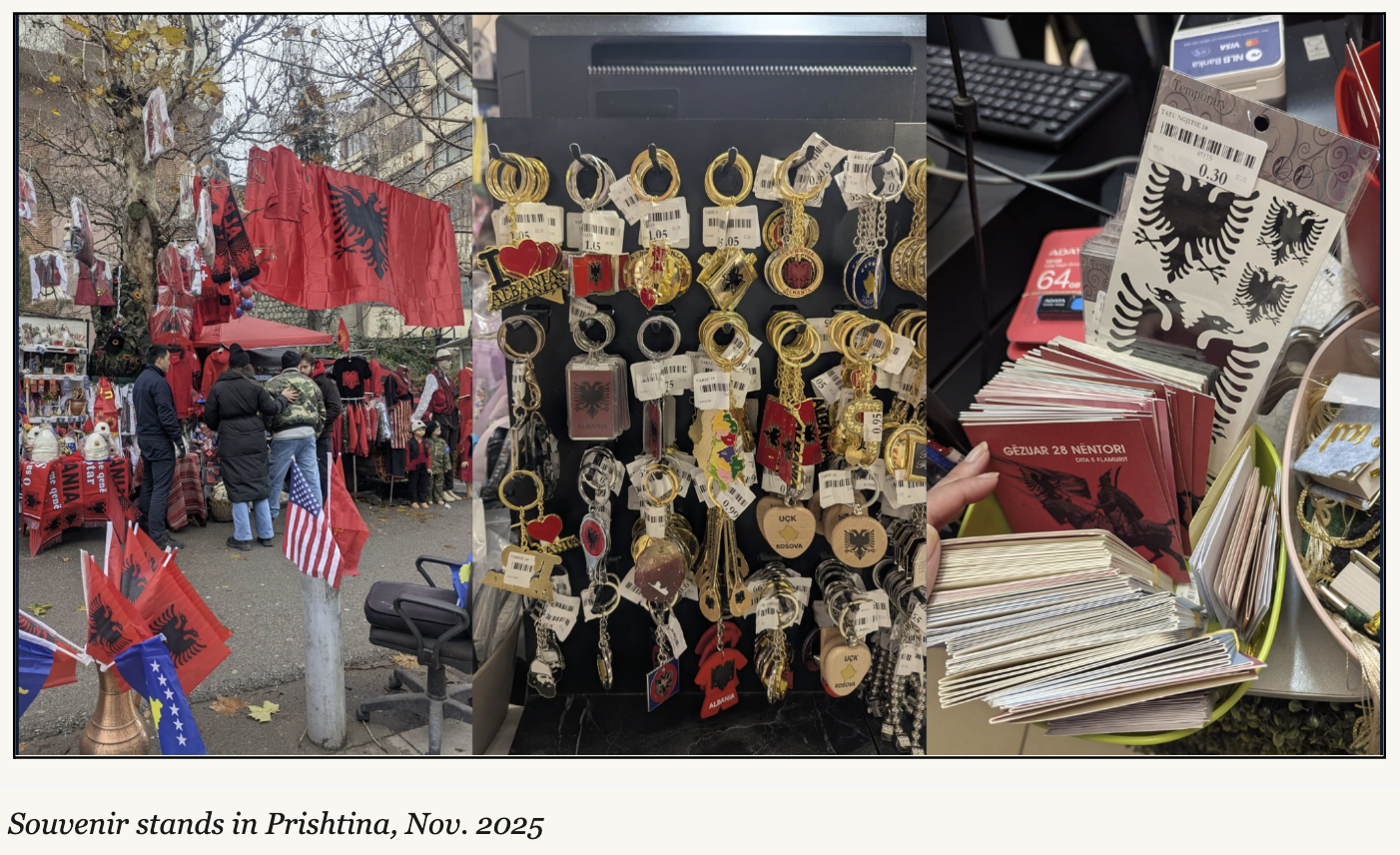 Souvenir stands in Prishtina, 2025