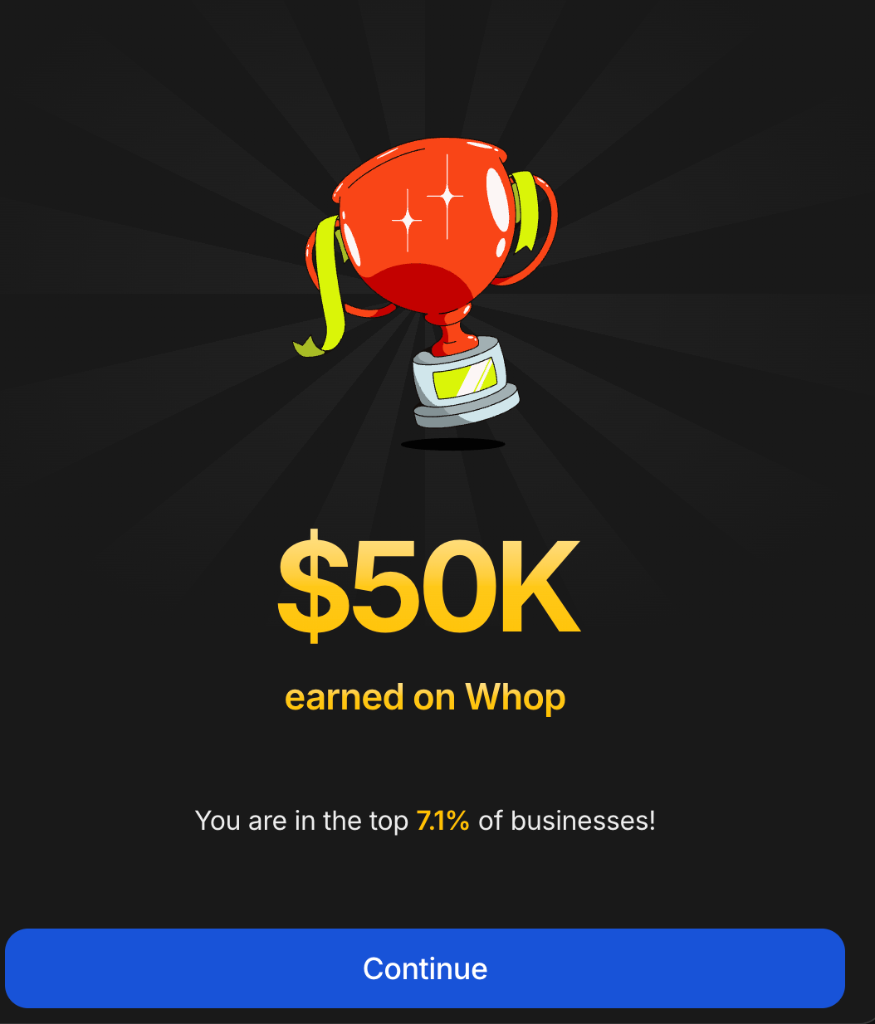 $50K earned on Whop milestone