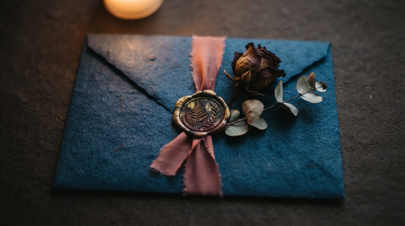 Wax-sealed invitation with dried rose