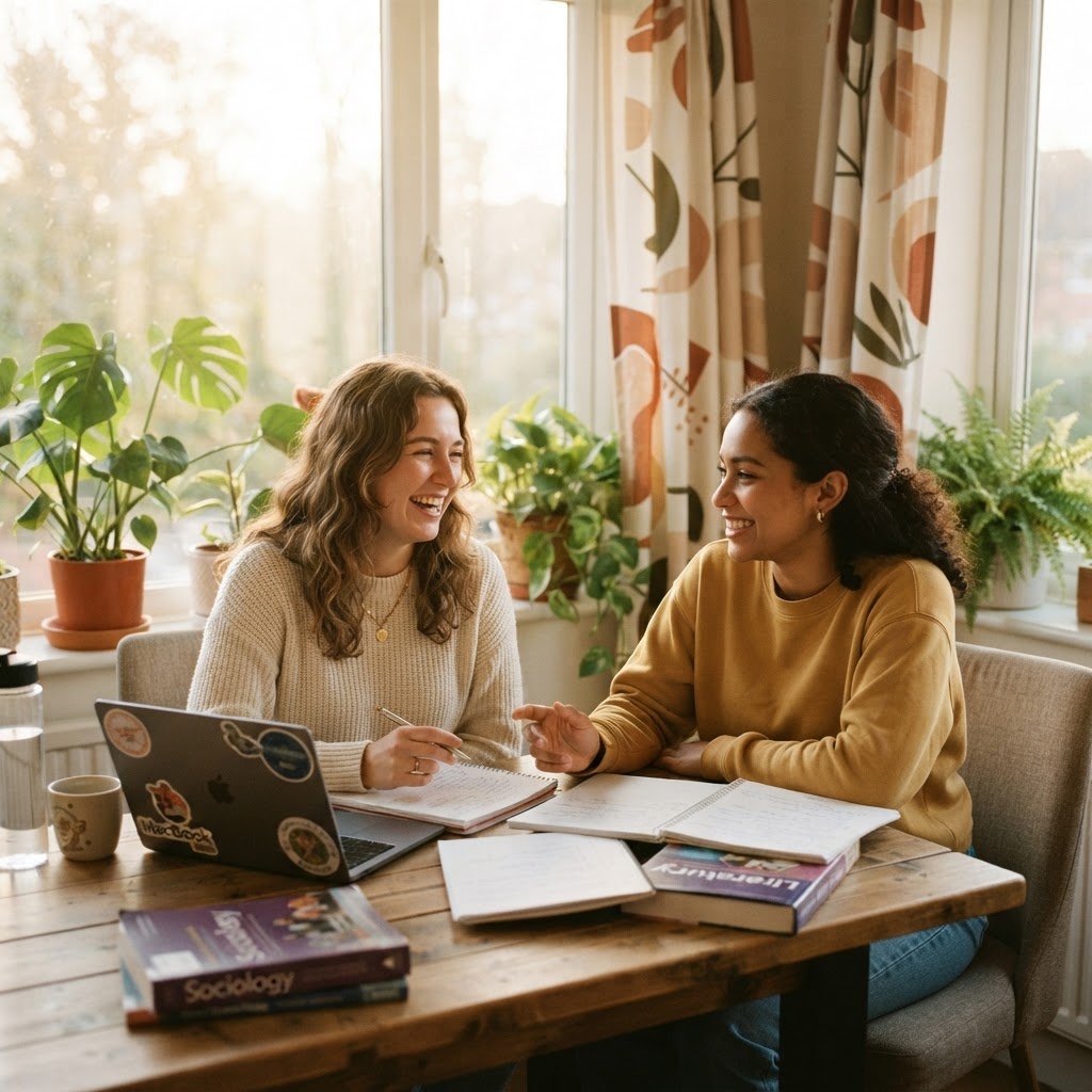 Students studying together on campus