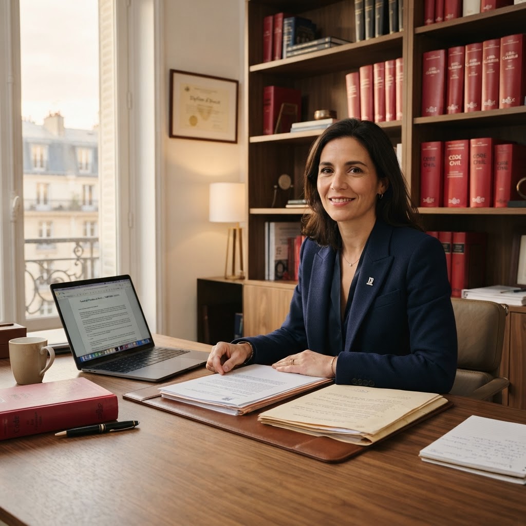 Avocat analysant un dossier dans son cabinet