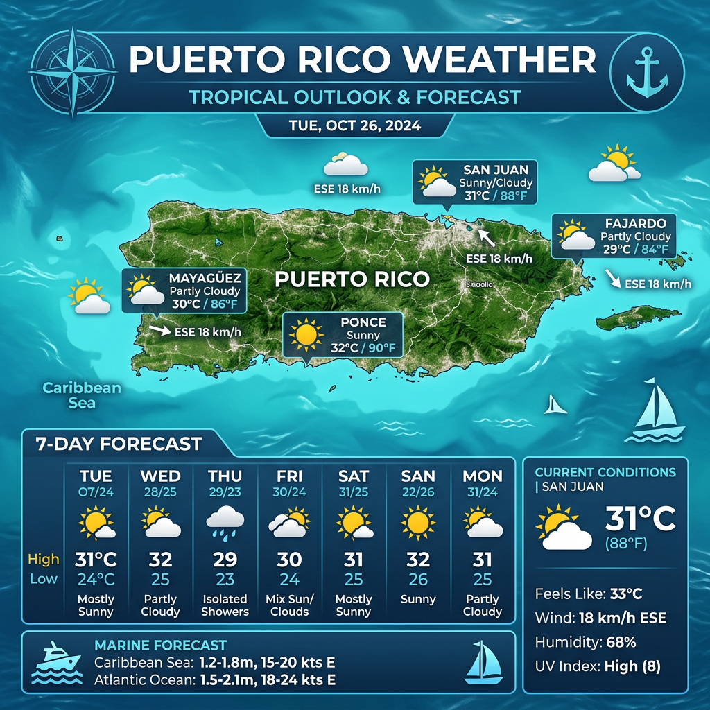 🌞 Sunny Saturday in Puerto Rico with Afternoon Showers