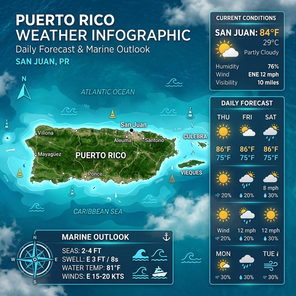 🌞 Sunny Skies and Afternoon Thunderstorms in Puerto Rico