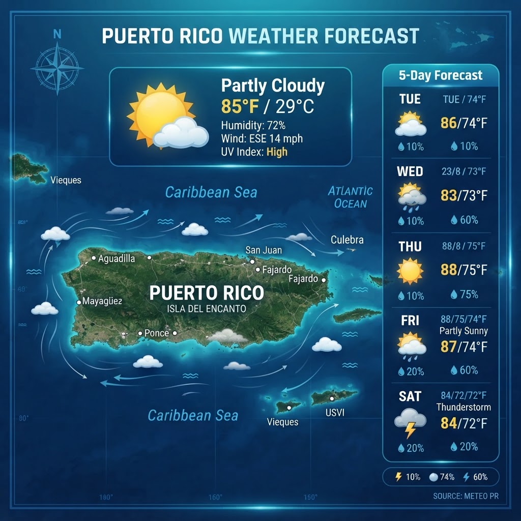 Sun-Drenched Skies and Gentle Trade Winds Prevail Across Puerto Rico