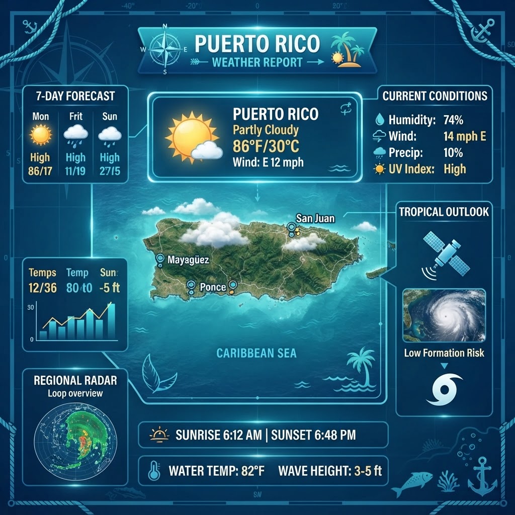 Puerto Rico Weather Update: Warm Conditions with Afternoon Thunderstorm Risks