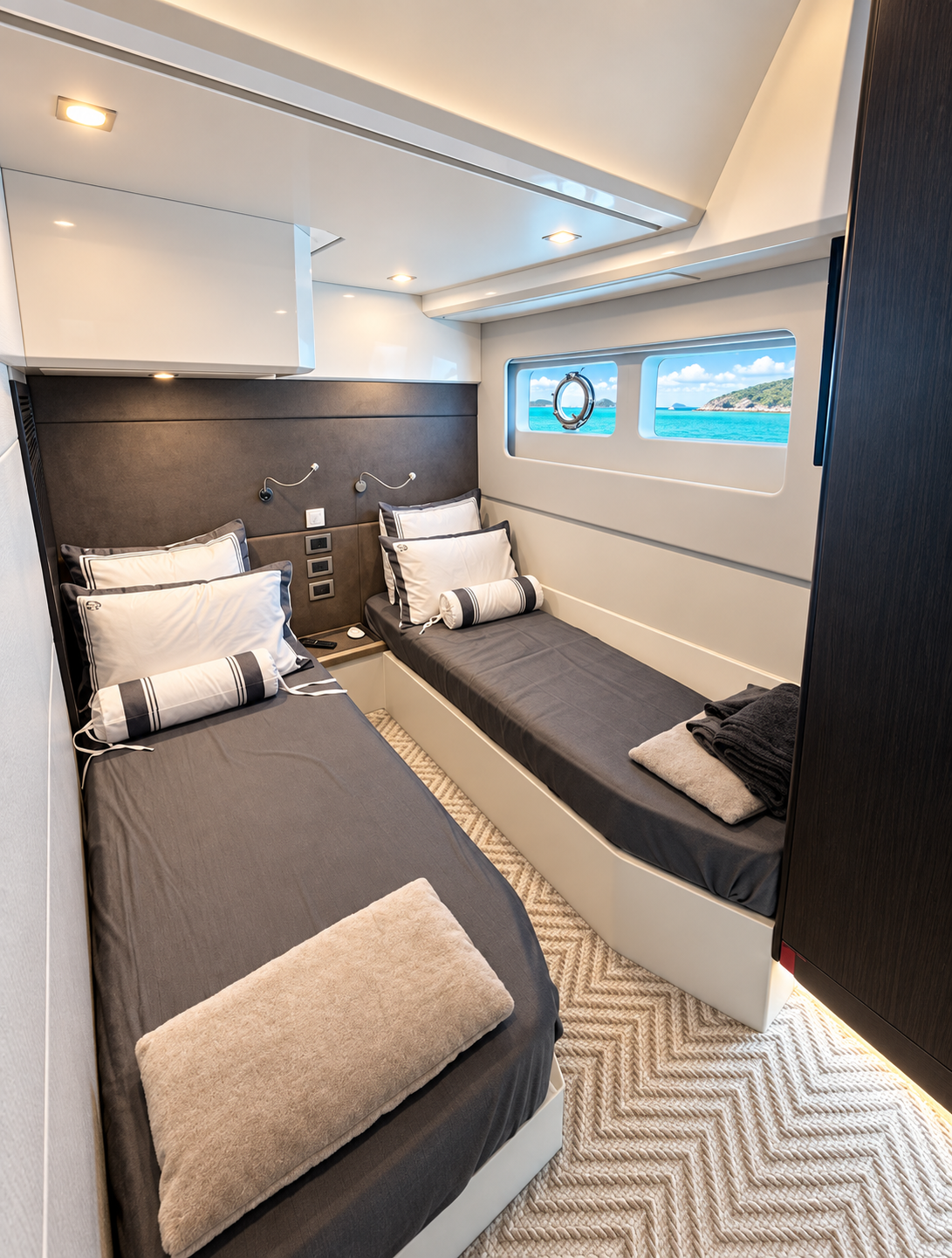 Private master bedroom cabin on a 66 foot luxury yacht charter in Puerto Rico