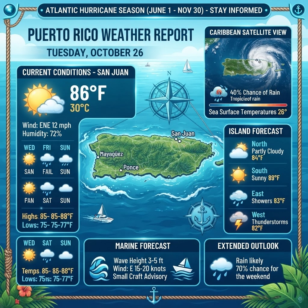 Trade Winds and High Heat Indices Prevail Across Puerto Rico