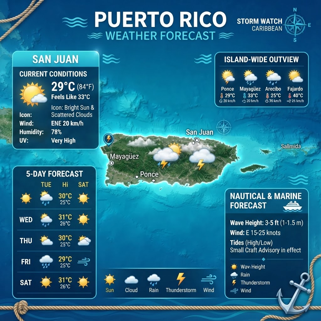 Puerto Rico Weather & Marine Report: Hazy Skies and Breezy Conditions