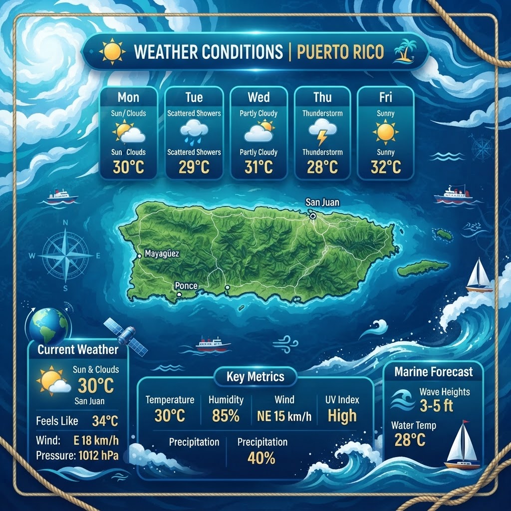 Puerto Rico Weather & Marine Outlook: High Heat and Calm to Moderate Seas