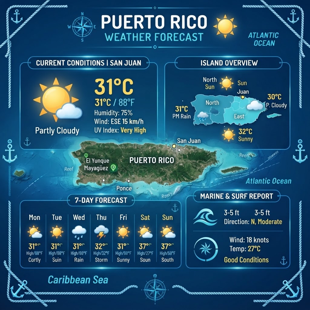 Puerto Rico Weather Report: Heat Advisories and Choppy Marine Conditions