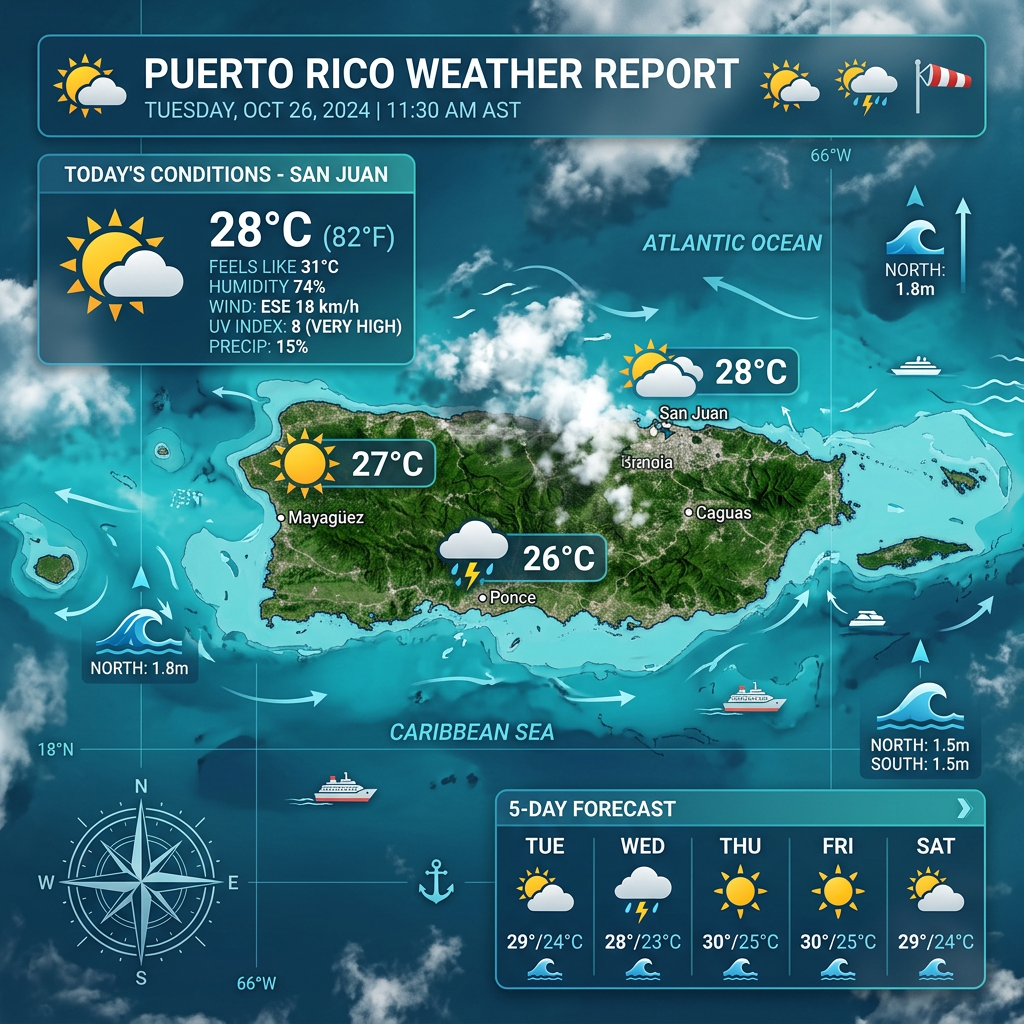 🌞 Sunny Sunday in Puerto Rico with Breezy Conditions