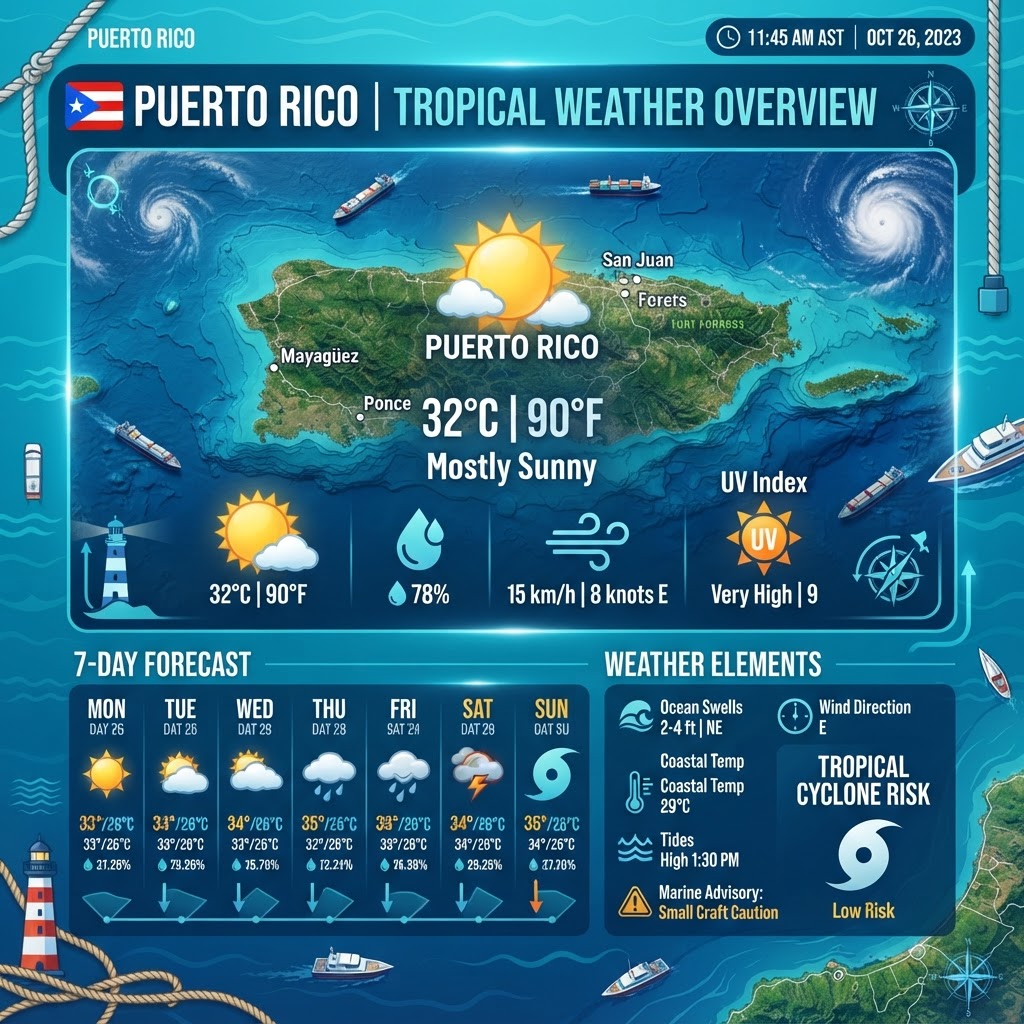 Puerto Rico Marine & Coastal Weather Outlook: Breezy Trade Winds and Moderate Seas Across the Islands