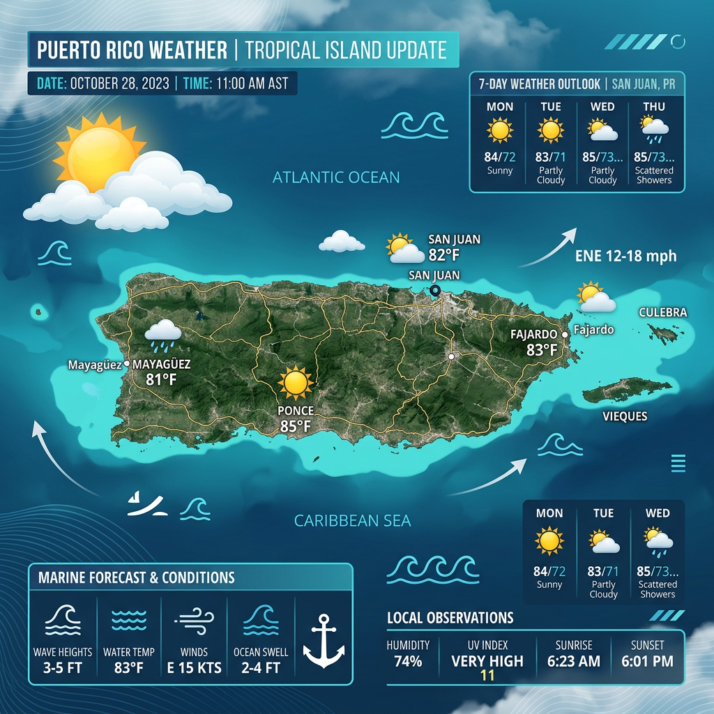 🌞 Sunny Saturday in Puerto Rico with Afternoon Showers