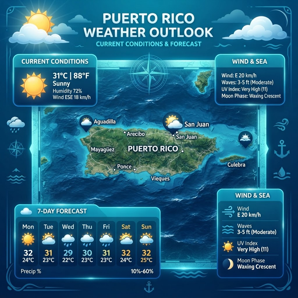 Puerto Rico Weather Update: Warm Conditions with Afternoon Shower Potential