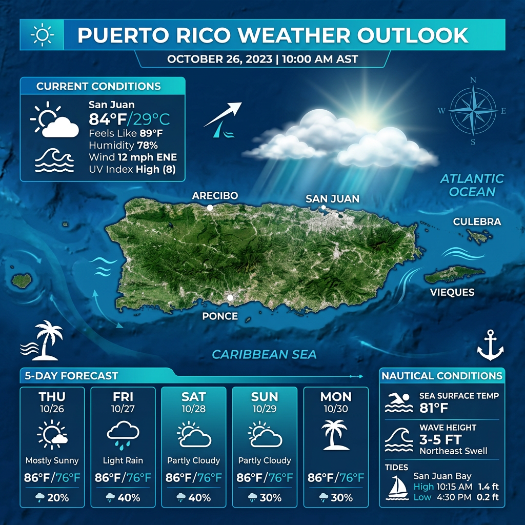 🌞 Sunny Skies and Breezy Conditions in Puerto Rico Today