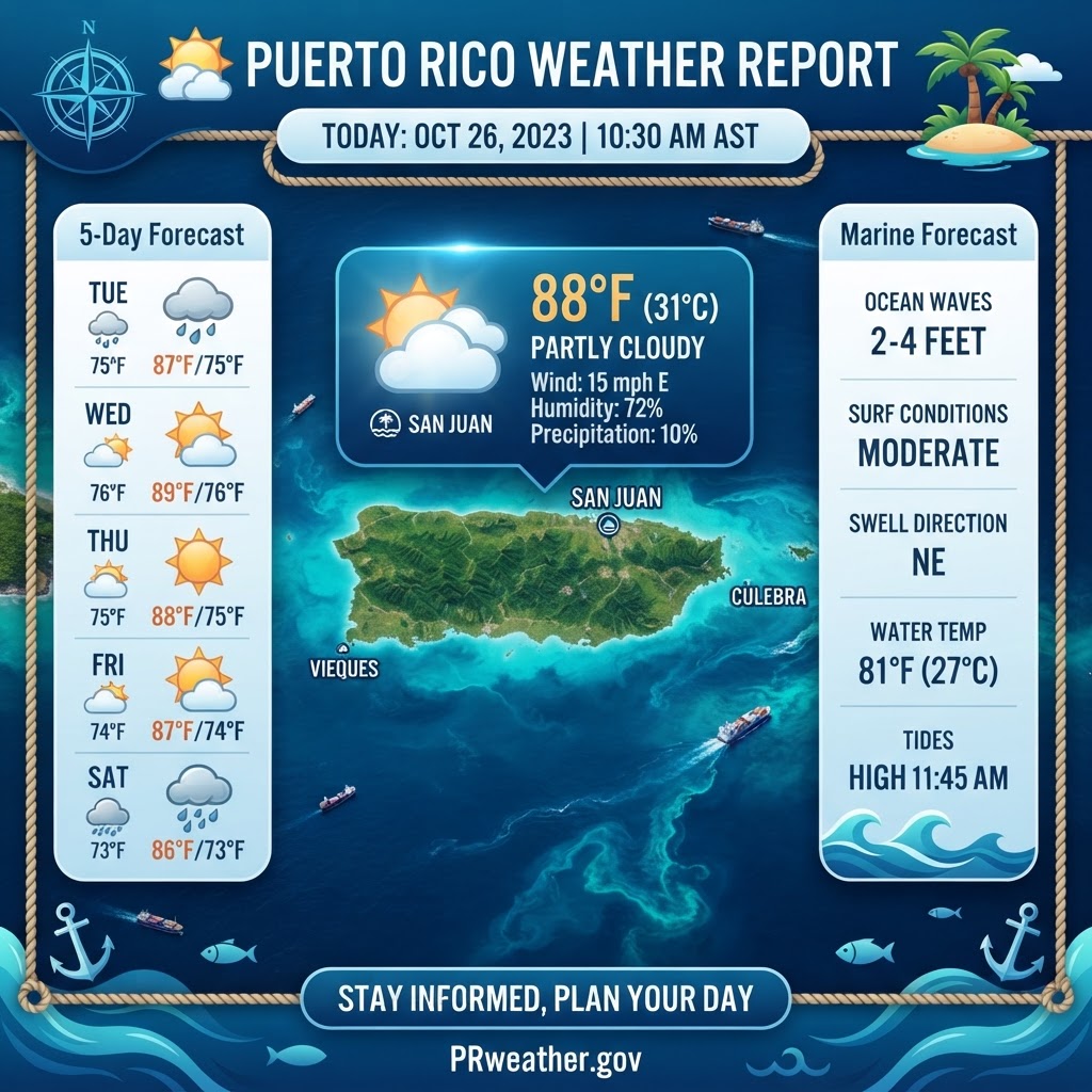 Puerto Rico Weather & Marine Report: Heat Advisory in Effect