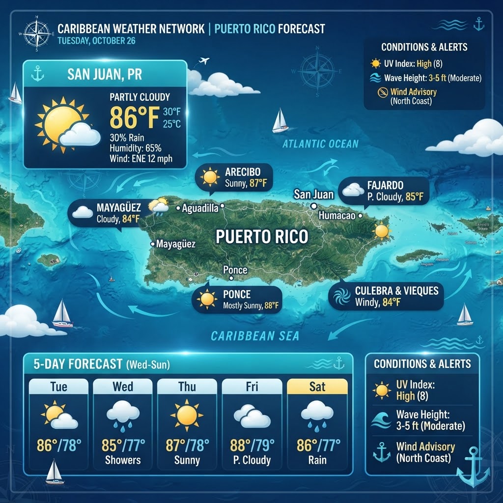 Puerto Rico Weather Report: Heat Advisory and Choppy Marine Conditions