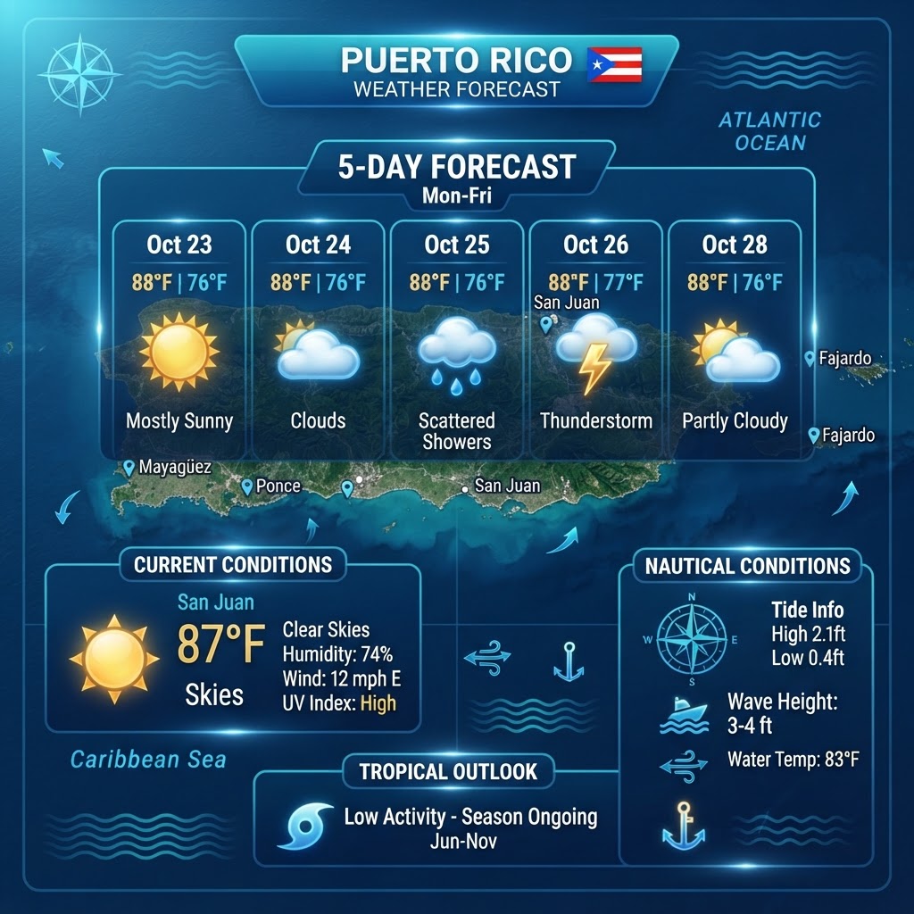 Puerto Rico Weather Update: Tropical Wave Brings Thunderstorms and Coastal Chop