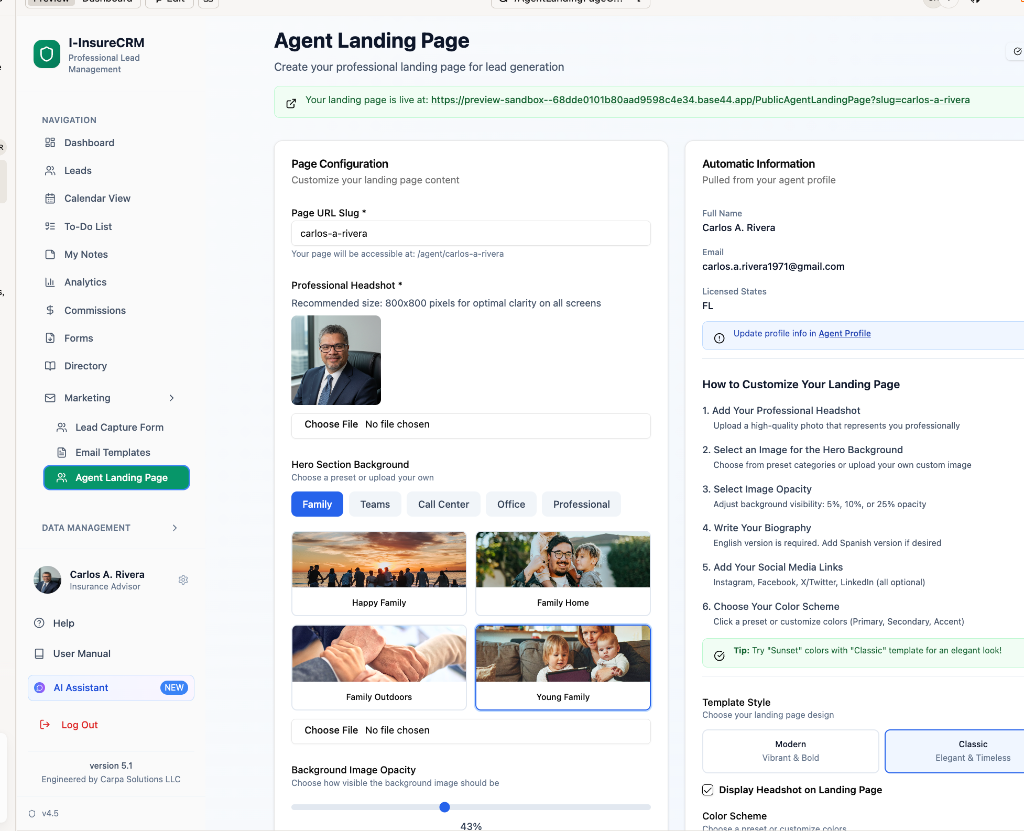 Agent Landing Page