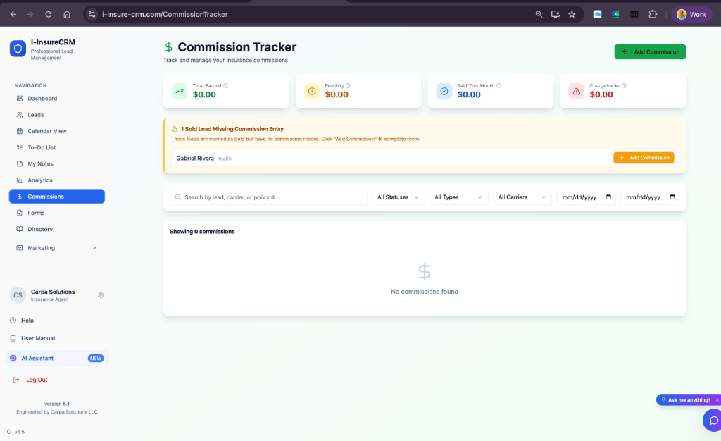 Commission Tracker screenshot