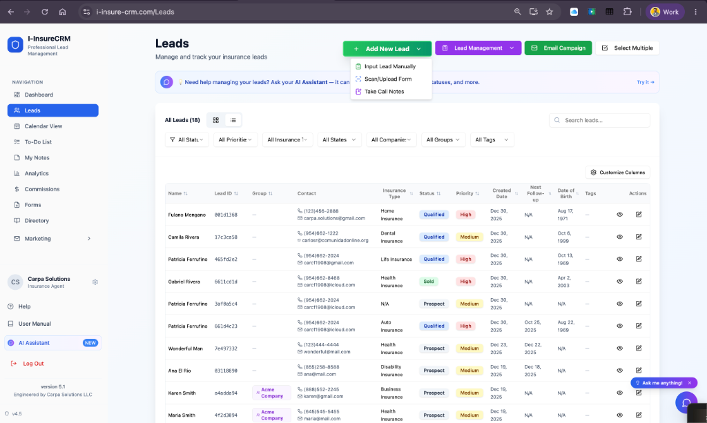 Lead Management screenshot
