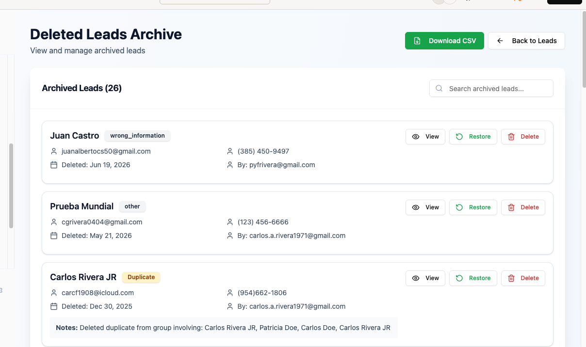 View Deleted Leads