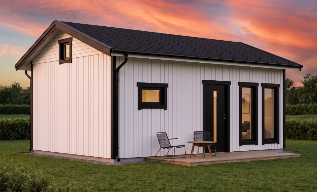 Bollnäs 29 med loft – 28 kvm attefallshus byggsats
