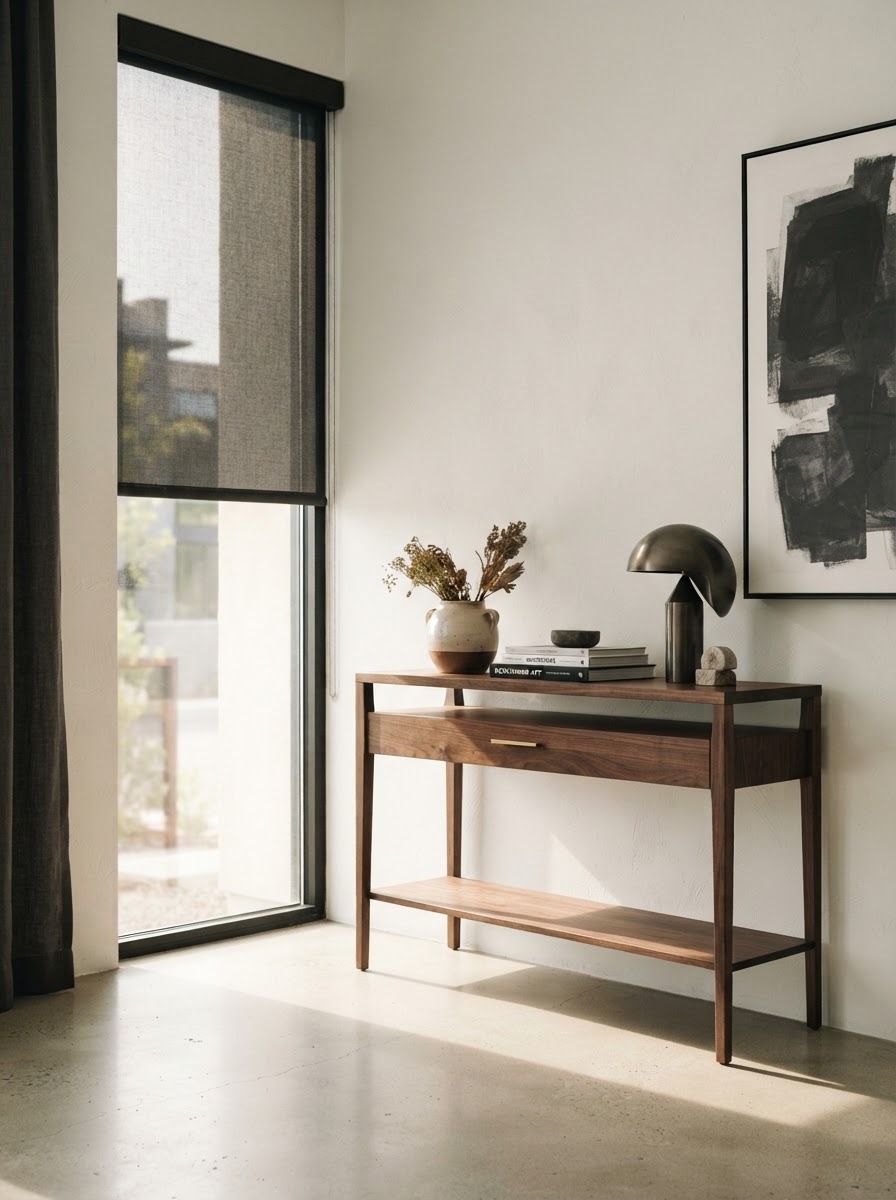 Sunlit showroom console and window