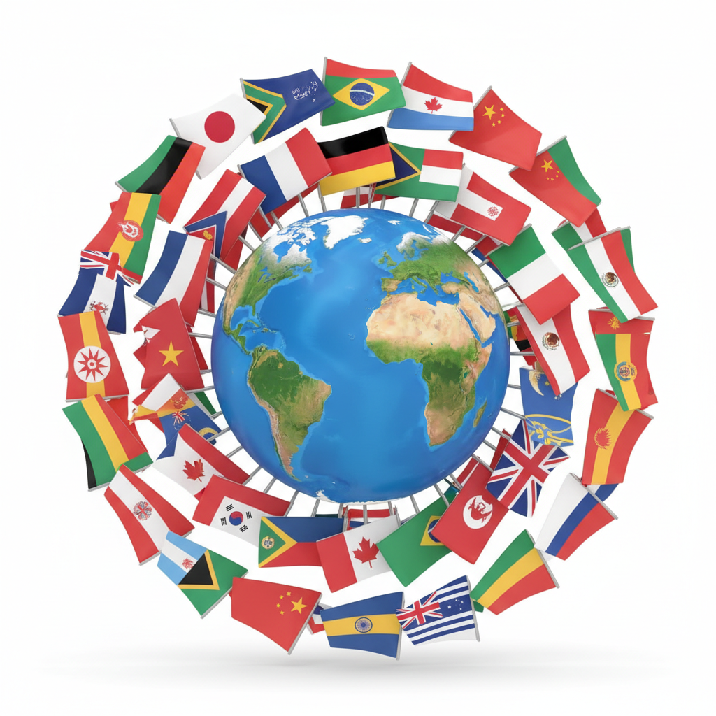 Globe with flags of the world