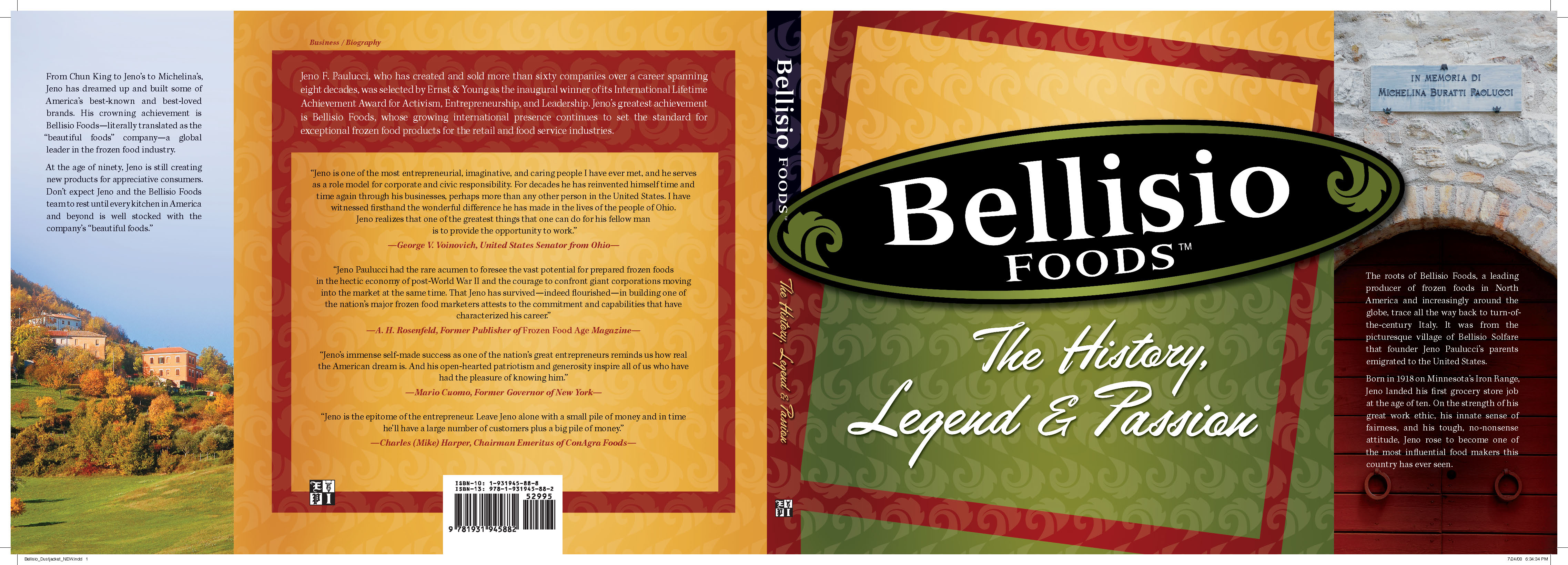 Bellisio Foods: The History, Legend & Passion book cover design by James Monroe Design