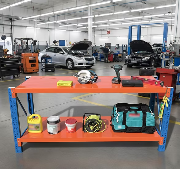 900H × 2000W × 600D Heavy Duty Steel Workbench – 200kg/Tier - Blue & Orange